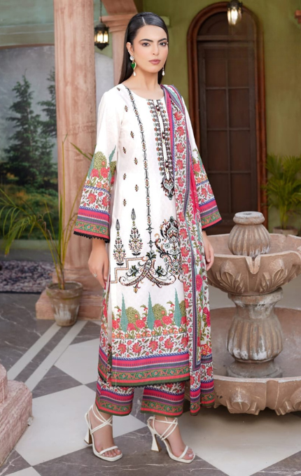 Zarmin – 3PC Lawn Cotton Embroidered Suit with Lawn Dupatta