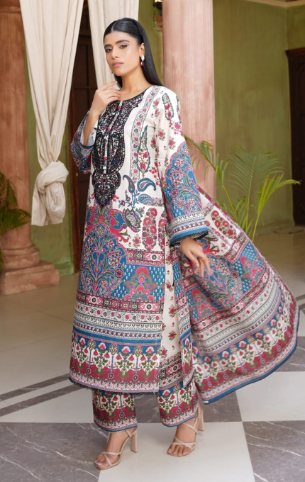 Abeer – 3PC Lawn Cotton Embroidered Suit with Lawn Dupatta
