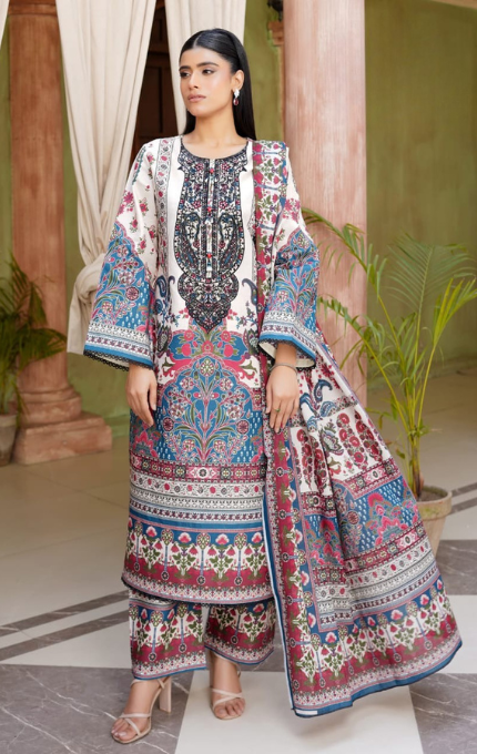Abeer – 3PC Lawn Cotton Embroidered Suit with Lawn Dupatta