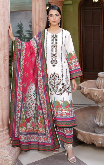 Zarmin – 3PC Lawn Cotton Embroidered Suit with Lawn Dupatta