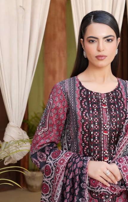Mahveen – 3PC Lawn Cotton Embroidered Suit with Lawn Dupatta