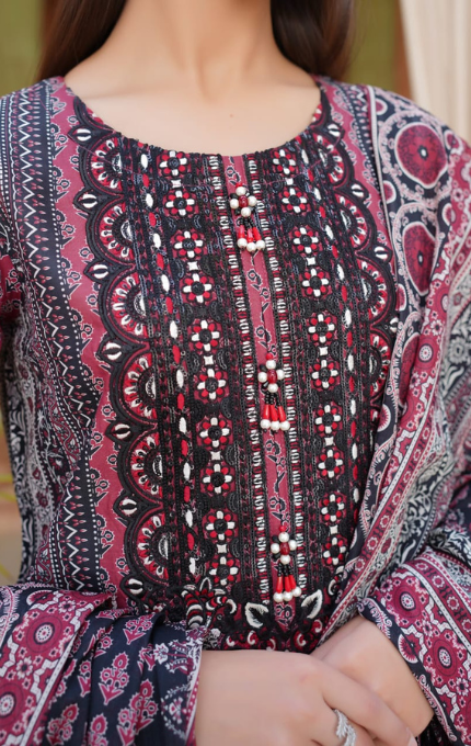 Mahveen – 3PC Lawn Cotton Embroidered Suit with Lawn Dupatta