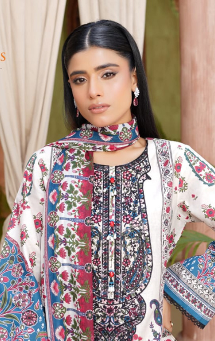 Abeer – 3PC Lawn Cotton Embroidered Suit with Lawn Dupatta
