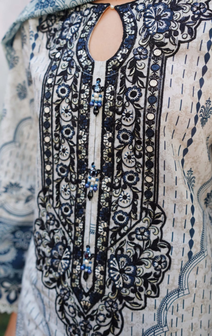 Mehrunisa – 3PC Lawn Cotton Embroidered Suit with Lawn Dupatta