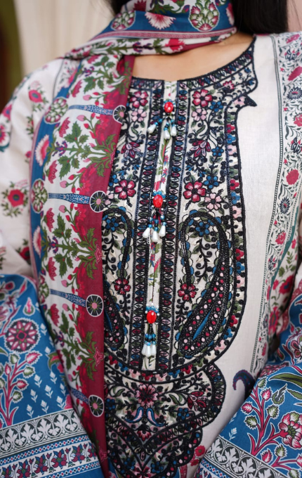 Abeer – 3PC Lawn Cotton Embroidered Suit with Lawn Dupatta