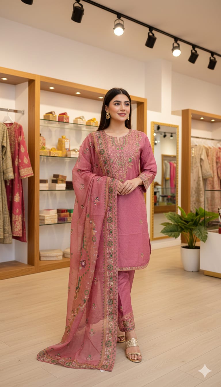 Ghausia Collection G-2160 | Luxury Embroidered Chiffon 3-Piece – Elegant Peach Party Wear