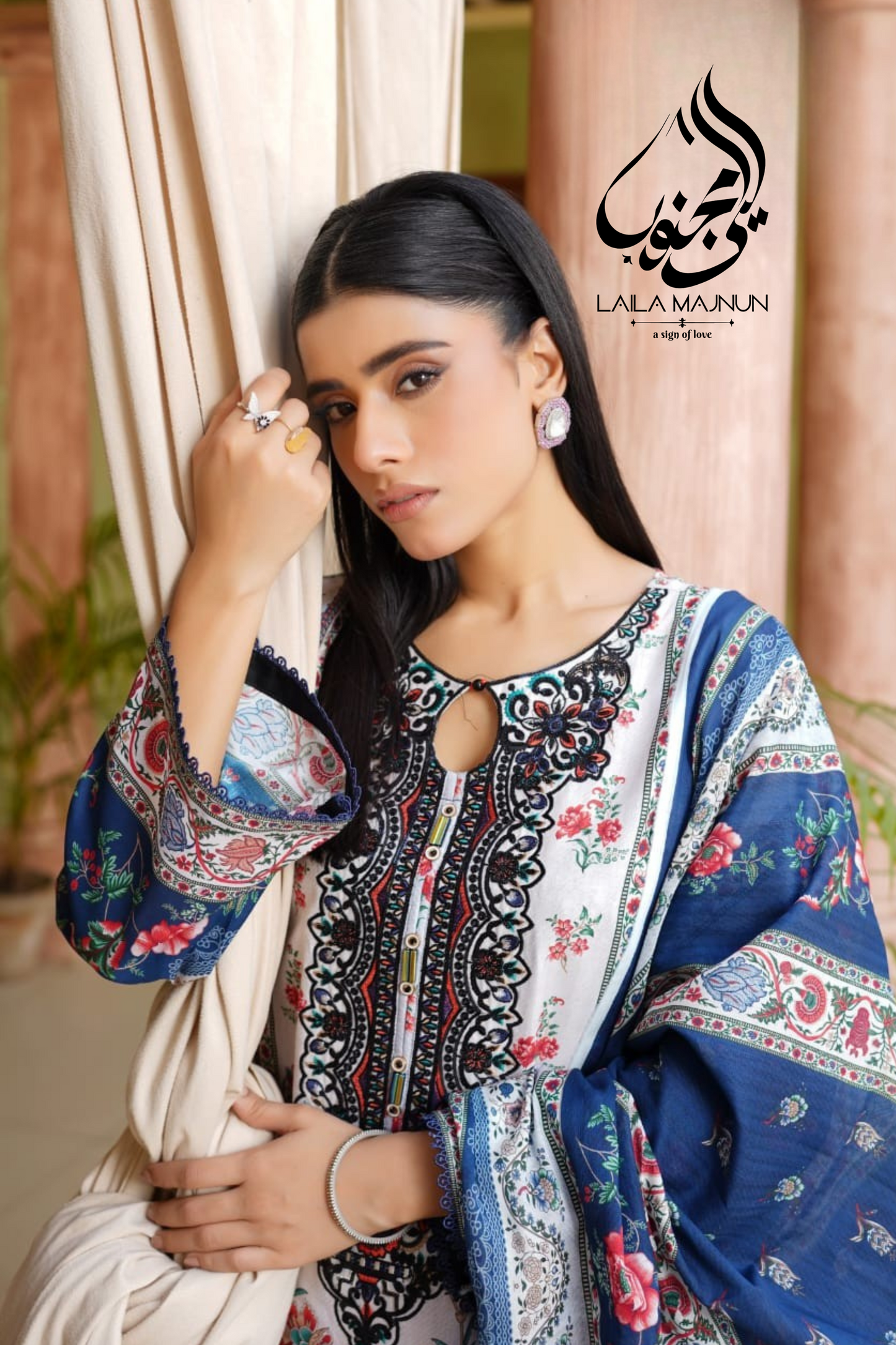 "Rang-e-Bahar" | Navy Blue Grace – Embroidered Cotton Suit