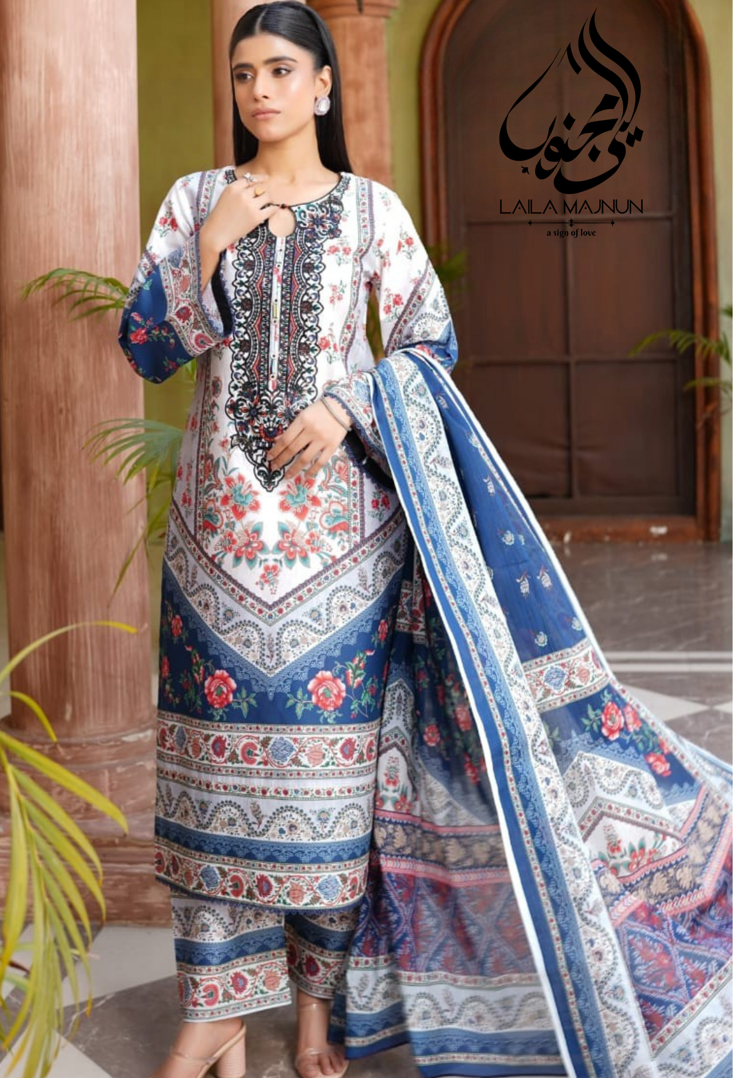 "Rang-e-Bahar" | Navy Blue Grace – Embroidered Cotton Suit