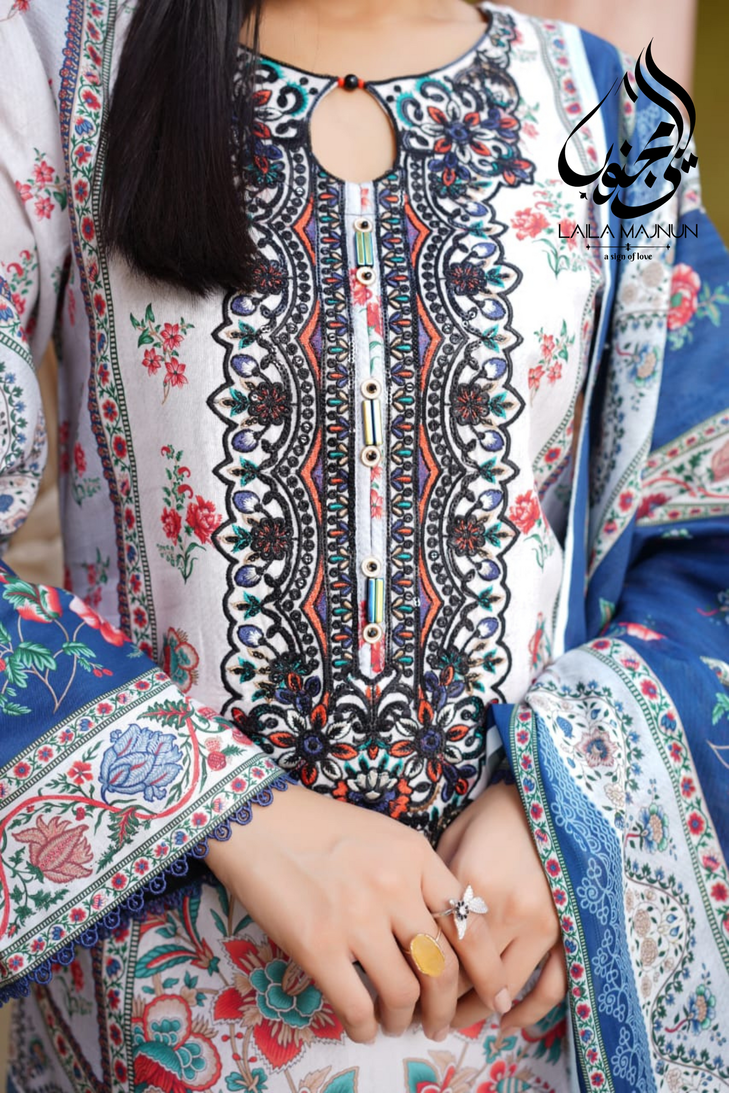 "Rang-e-Bahar" | Navy Blue Grace – Embroidered Cotton Suit