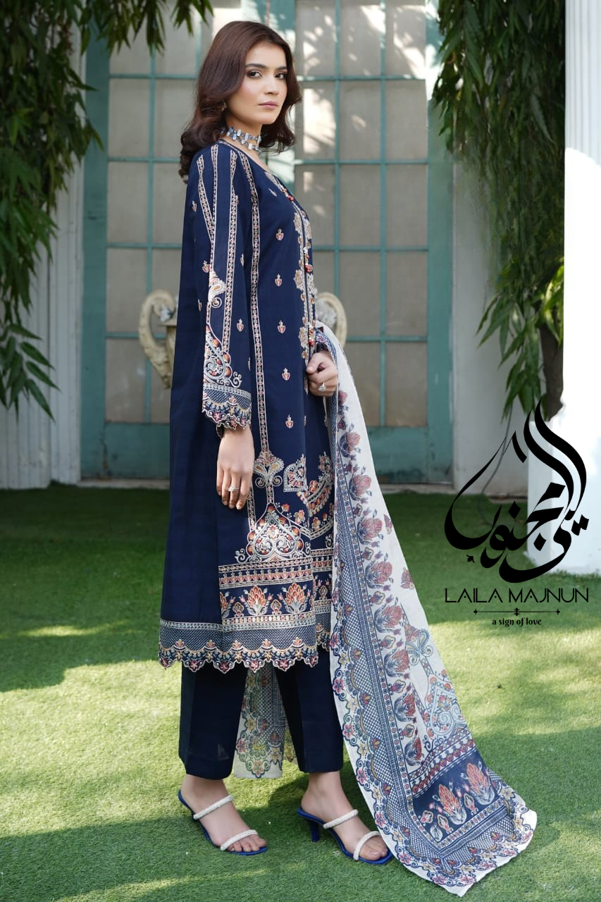 "Shab-e-Naz" (شبِ ناز) – Navy Blue Embroidered 3-Piece Stitched Suit