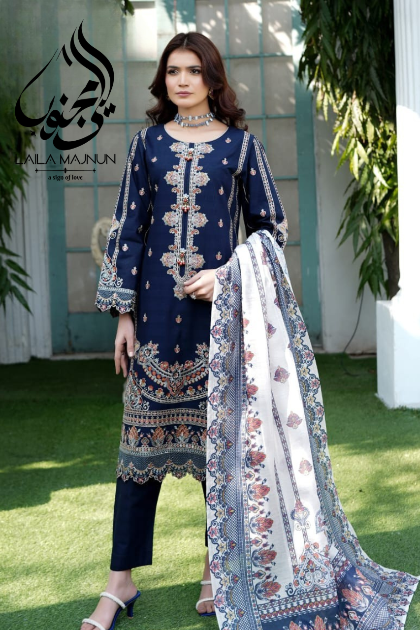 "Shab-e-Naz" (شبِ ناز) – Navy Blue Embroidered 3-Piece Stitched Suit