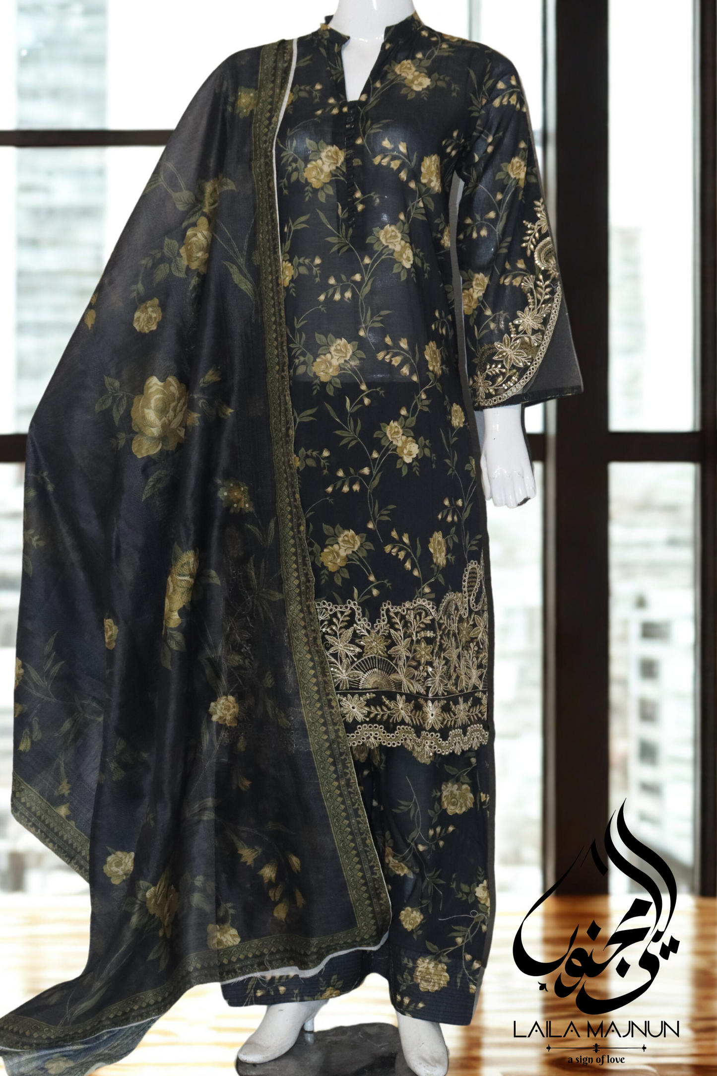 "Husn e Naz " 3 Piece Lawn-Stitched-Farshi Shalwar