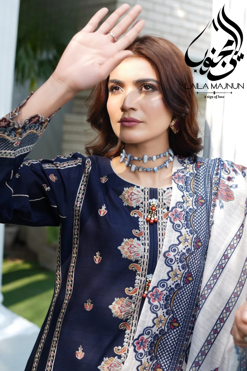 "Shab-e-Naz" (شبِ ناز) – Navy Blue Embroidered 3-Piece Stitched Suit