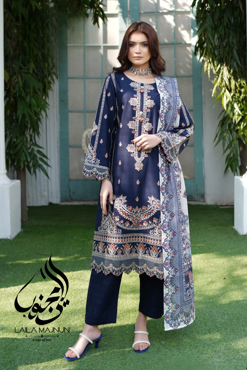 "Shab-e-Naz" (شبِ ناز) – Navy Blue Embroidered 3-Piece Stitched Suit