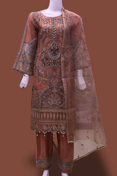 Zehra-e-Gulnaar | Copper Embroidered Luxury Formal Suit – Laila Majnun