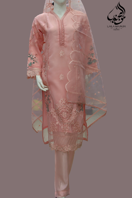 Gul-e-Hina | Blush Pink Embroidered 3-Piece Ensemble – Laila Majnun