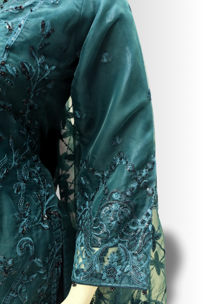 Noor-e-Seher | Deep Teal Embroidered Formal Dress – Laila Majnun