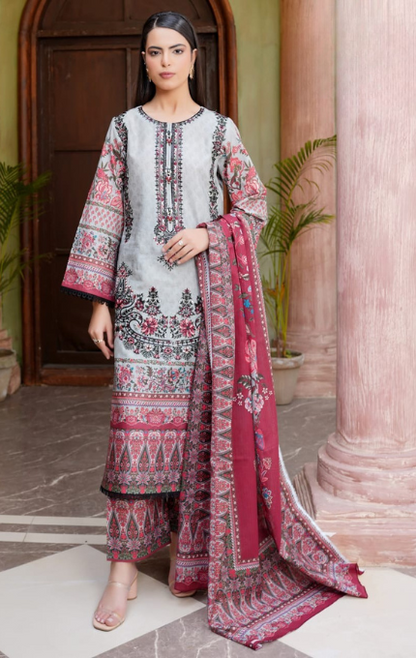 Nayara – 3PC Lawn Cotton Embroidered Suit with Lawn Dupatta