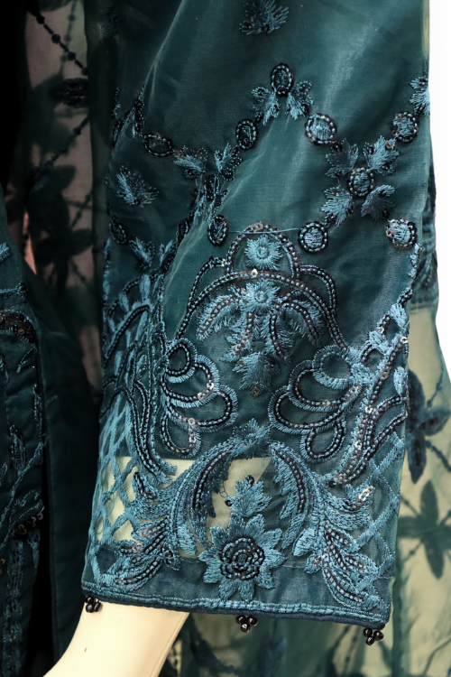 Noor-e-Seher | Deep Teal Embroidered Formal Dress – Laila Majnun