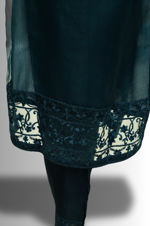 Noor-e-Seher | Deep Teal Embroidered Formal Dress – Laila Majnun