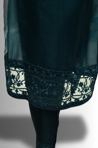 Noor-e-Seher | Deep Teal Embroidered Formal Dress – Laila Majnun