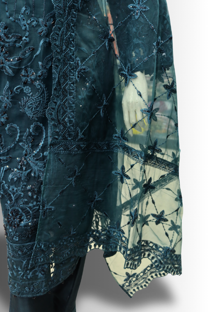 Noor-e-Seher | Deep Teal Embroidered Formal Dress – Laila Majnun
