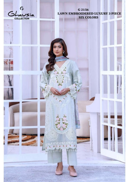 Ghausia Collection G 2156 | Luxury Embroidered Lawn 3-Piece Suite - New Eid Arrival
