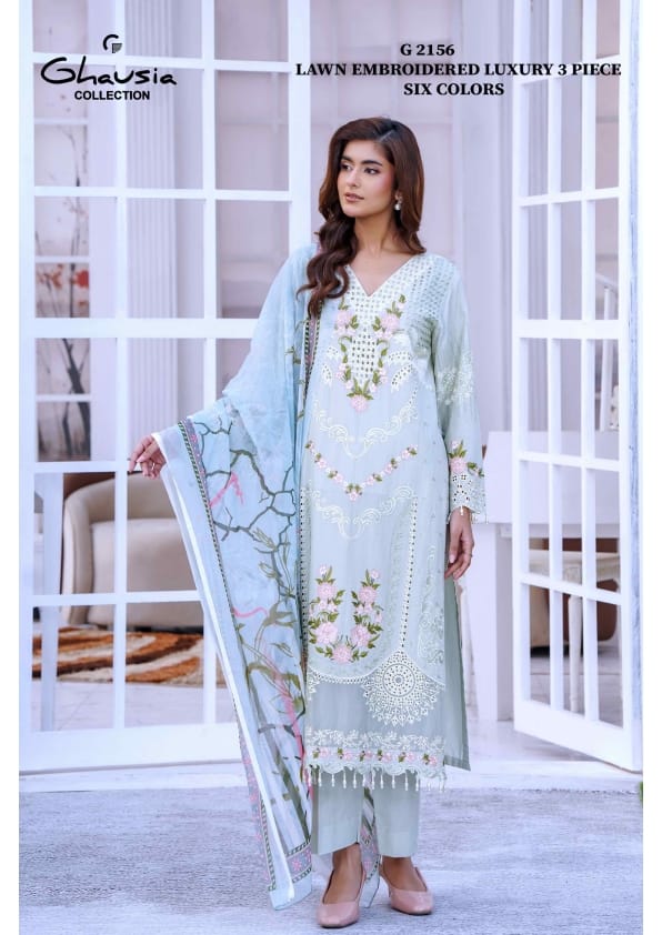 Ghausia Collection G 2156 | Luxury Embroidered Lawn 3-Piece Suite - New Eid Arrival