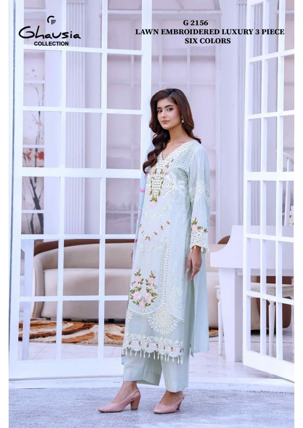 Ghausia Collection G 2156 | Luxury Embroidered Lawn 3-Piece Suite - New Eid Arrival