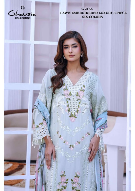 Ghausia Collection G 2156 | Luxury Embroidered Lawn 3-Piece Suite - New Eid Arrival