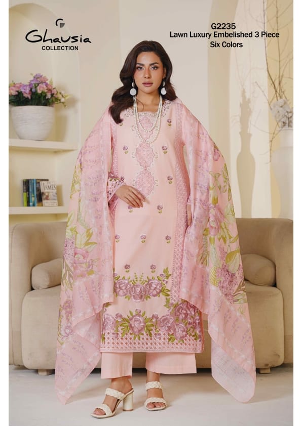 Ghausia Collection G 2159 | Luxury Embroidered Lawn 3-Piece Suite - Sun-Kissed Yellow Eid Arrival