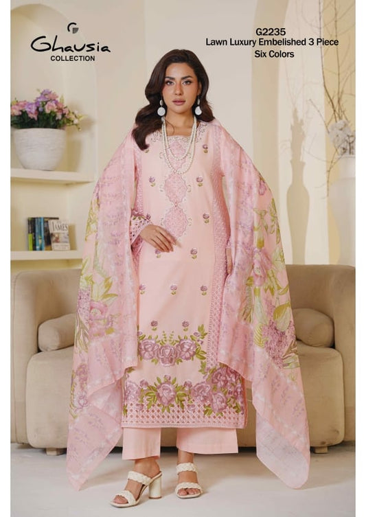 Ghausia Collection G 2159 | Luxury Embroidered Lawn 3-Piece Suite - Sun-Kissed Yellow Eid Arrival