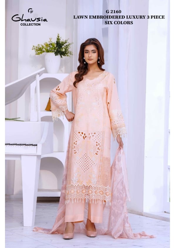 Ghausia Collection G 2159 | Luxury Embroidered Lawn 3-Piece Suite - Sun-Kissed Yellow Eid Arrival
