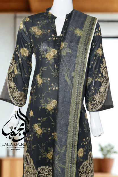 "Husn e Naz " 3 Piece Lawn-Stitched-Farshi Shalwar