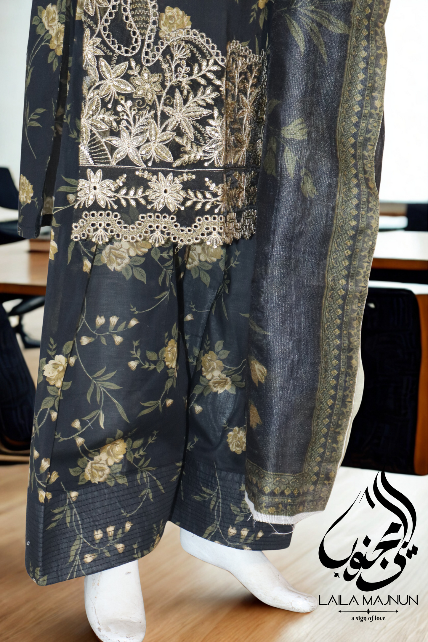 "Husn e Naz " 3 Piece Lawn-Stitched-Farshi Shalwar