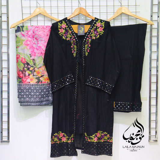 KINZA_3 PC Embroidered Self Cotton Suit